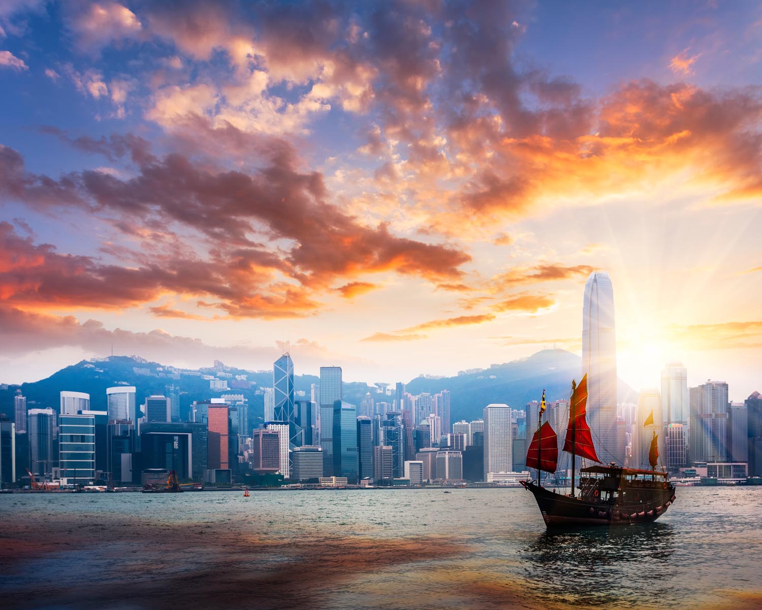 Hong Kong skyline boat